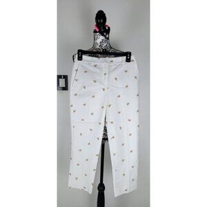 Rachel Zoe White Straight Leg Dress Pants Sz 4 Croped With Fruit Print